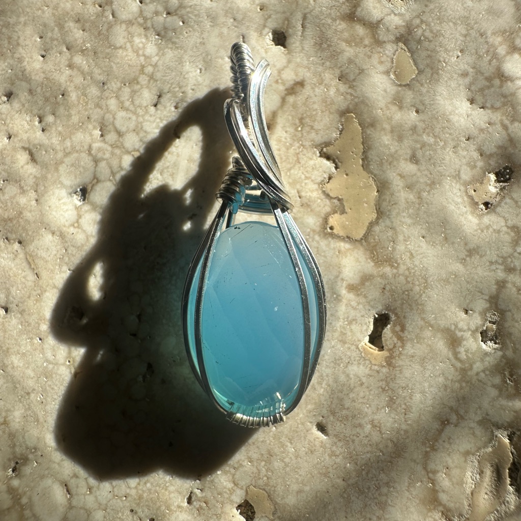 Sterling Silver Aqua Chalcedony Necklace Pendant
